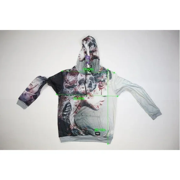 Fresh Hoods Womens Skull Floral Print Long Sleeve Pullover Drawstring Hoodie M - Picture 4 of 10